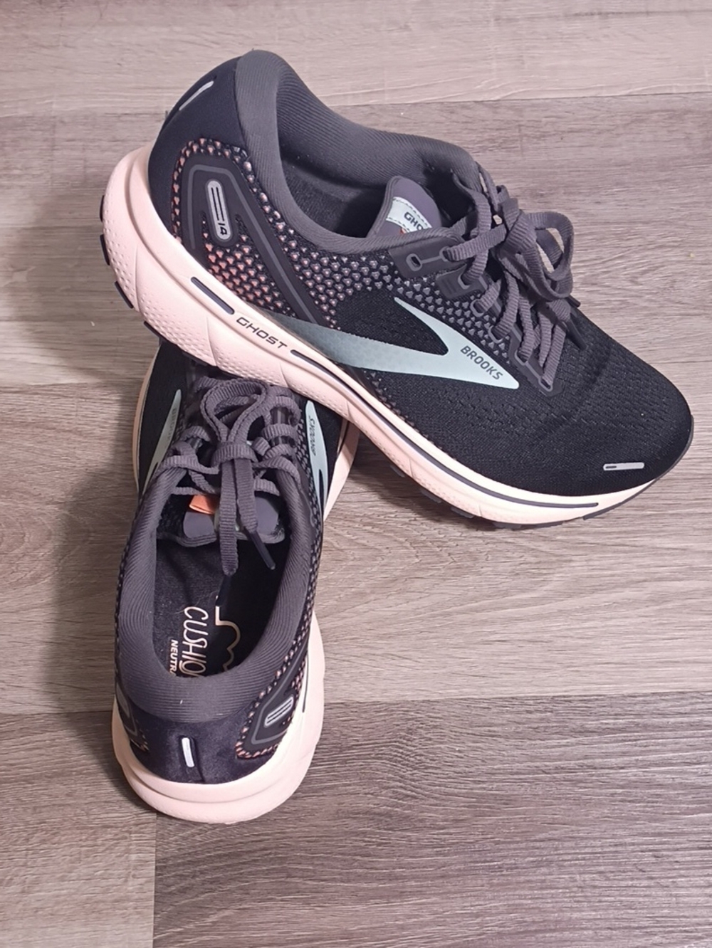 Brooks Women’s Ghost Running Shoes - Black with Light Pink Sole